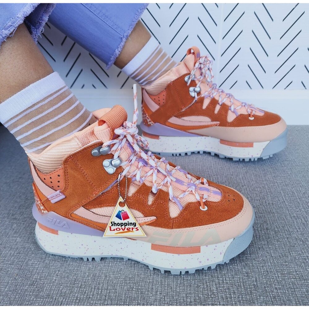 Fila Renno Multi Trekking Hi 7 Womens Shoes Orange Purple Suede Chunky Sneakers - Picture 2 of 12